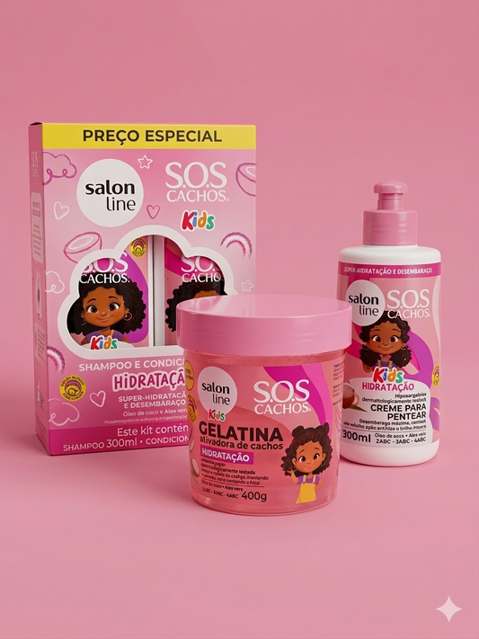 Kids' hydration and styling bundle by Naturally featuring gentle hair and skin care products for children.