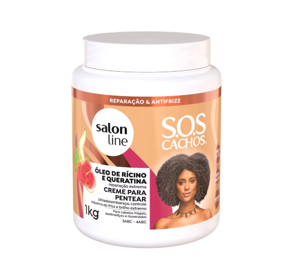 S.O.S Cachos Castor Oil &amp; Keratin Combing Cream - Salon Line - 1 Kg - Naturally