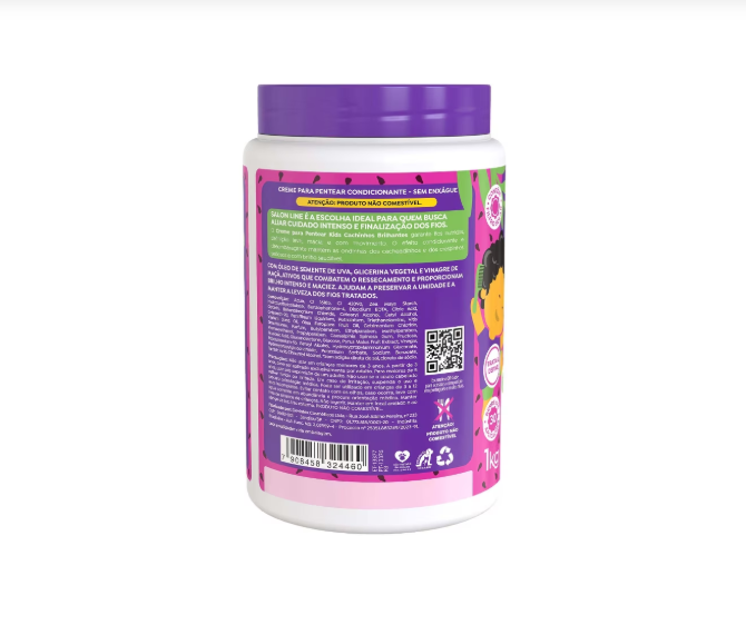 Salon Line S.O.S Cachos Kids shiny curls combing cream in a 1kg container, designed to define and moisturize children's curly hair.