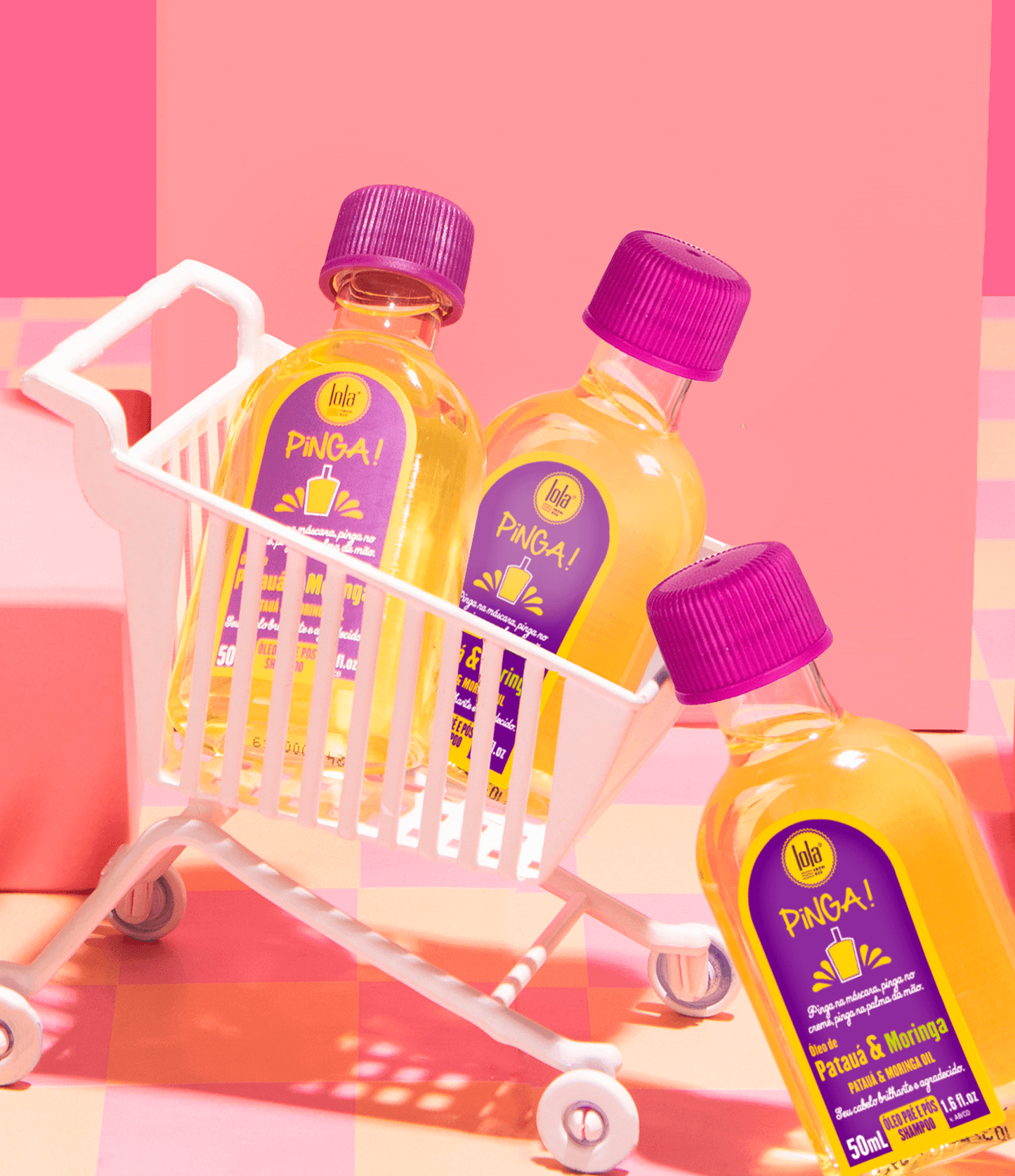 Naturally PINGA Hair Oil with Palm Seed and Moringa by Lola Cosmetics, featuring a sleek bottle and natural ingredients.